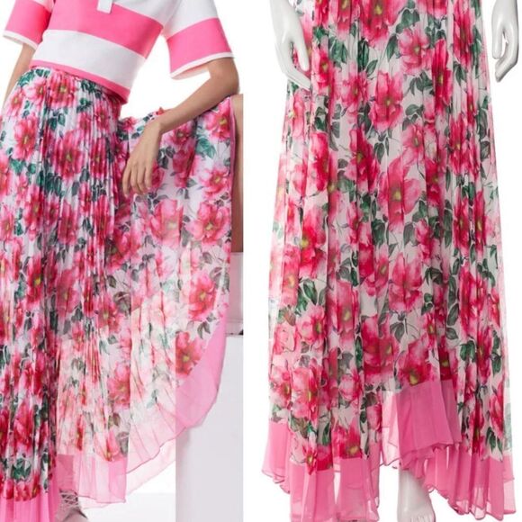 Alice + Olivia Katz Floral Sunburst Pleated Maxi Skirt Size 14 NWT $695 - Picture 2 of 9